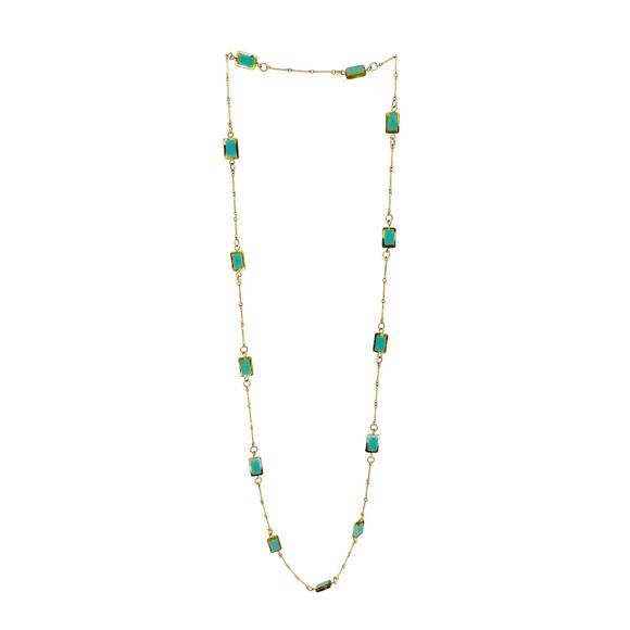 BANANA REPUBLIC Faux Turquoise & Gold Tone Necklace - Picture 1 of 7